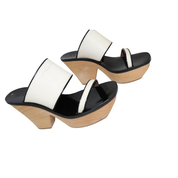 Y2K Vintage MARNI Two-Tone Wooden Platform Sandals Black & White Heels 39 - Picture 6 of 11